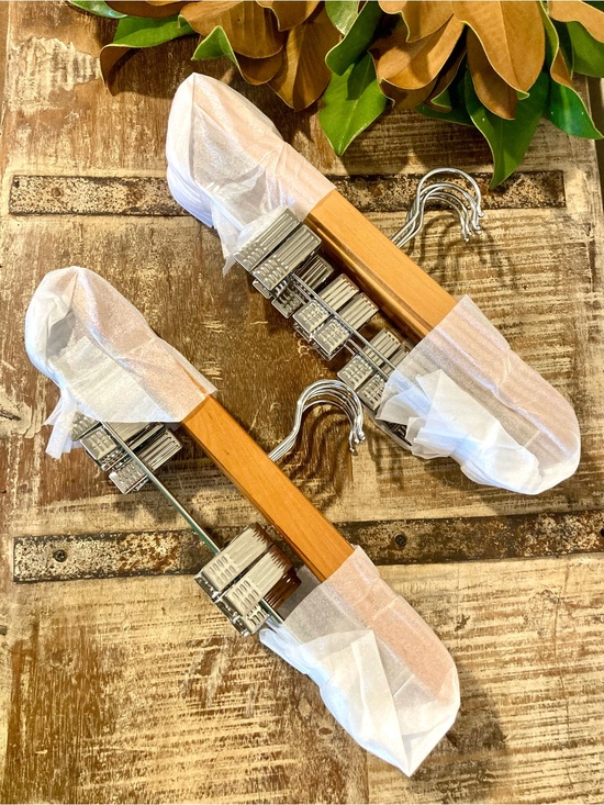 Unknown Other - 10 Pants Hangers Wood and Metal With Clips